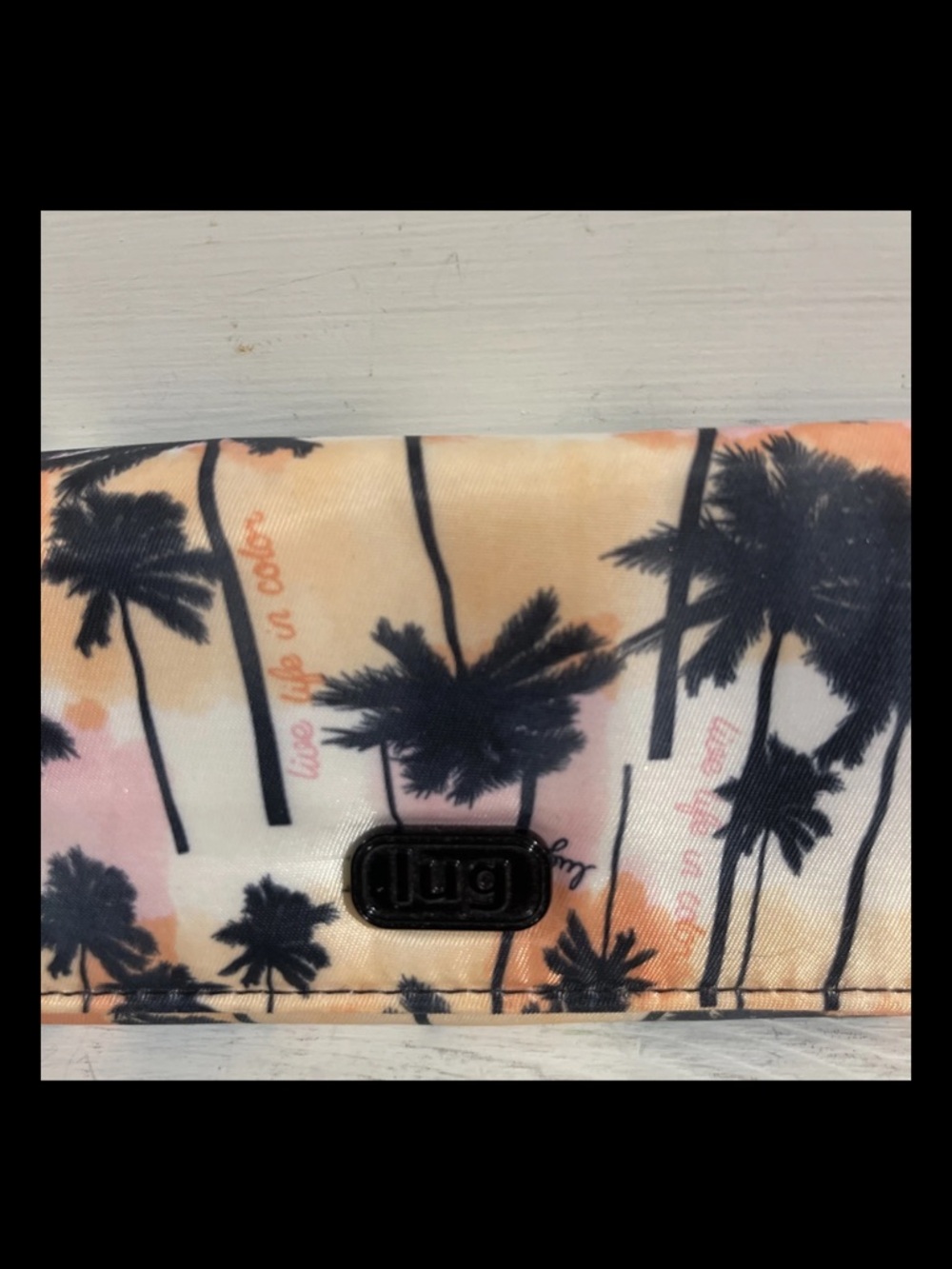 lug Palm Tree Print cosmetic Case in Peach and Black travel - Picture 2 of 4